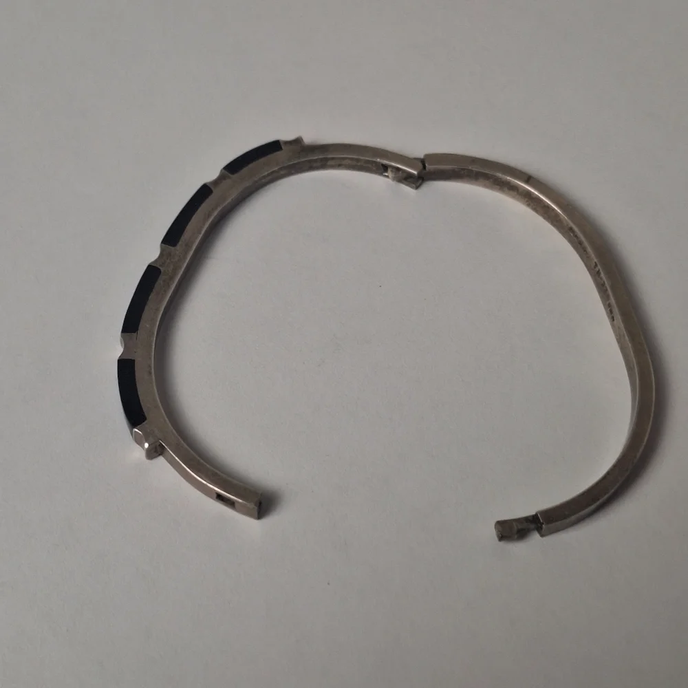 Vintage Taxco TM-22 Sterling Silver 925 Black Onyx Hinged Bracelet 26.5g Sz 6.75 - Picture 6 of 16